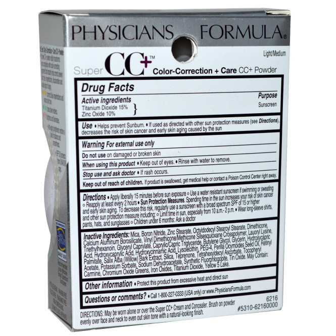 Physicians Formula, Супер CC+, Пудра CC+: выравнивание цвета лица + уход, SPF 30, Светлый тон 0,3 унции (8,5 г)