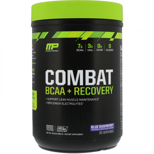 MusclePharm, Combat BCAA + Recovery, голубая малина, 16,9 унц. (480 г)