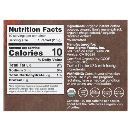 Four Sigmatic, Focus, растворимый органический кофе с ежовиком гребенчатым и грибами чага, средней обжарки, 10 пакетиков по 2,5 г (0,09 унции)