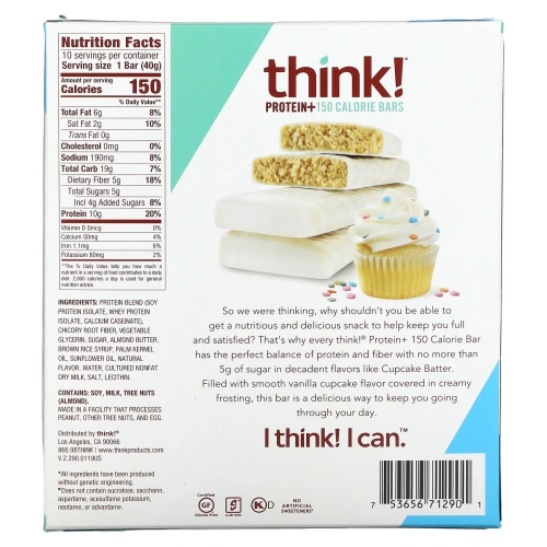 Think Thin, Protein+, 10 батончиков Cupcake Batter по 40 г (1,41 унции) и 150 калорий каждый