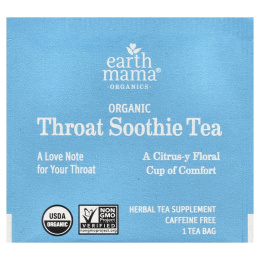 Earth Mama, Organics, 100% органический чай Throat Soothie™, без кофеина, 16 чайных пакетиков, 28 г (0,98 унции)