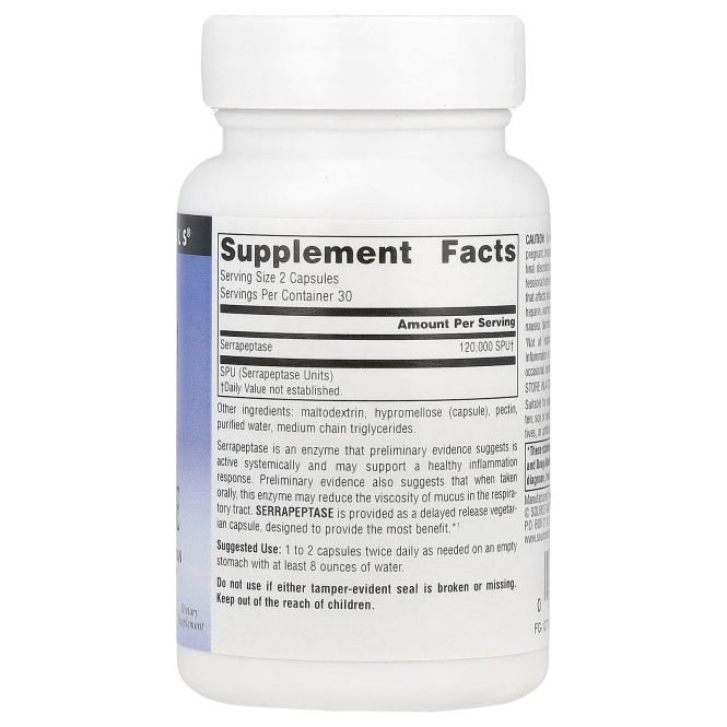 Source Naturals, Серрапептаза, 60 капсул