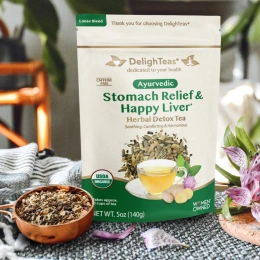 DelighTeas, Ayurvedic Stomach Relief & Happy Liver, травяной чай для выведения токсинов, рассыпчатая смесь, без кофеина, 140 г (5 унций)