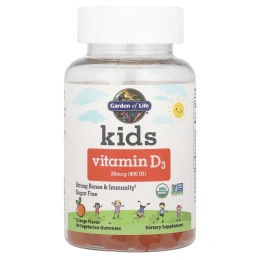 Garden of Life, Kids, витамин D3, апельсиновый вкус, 20 мкг (800 МЕ), 60 вегетарианских жевательных таблеток