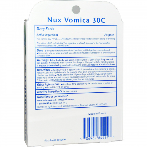 Boiron, Single Remedies, Чилибуха (Nux Vomica), 30C, 3 тубы, приблизительно 80 гранул в каждой