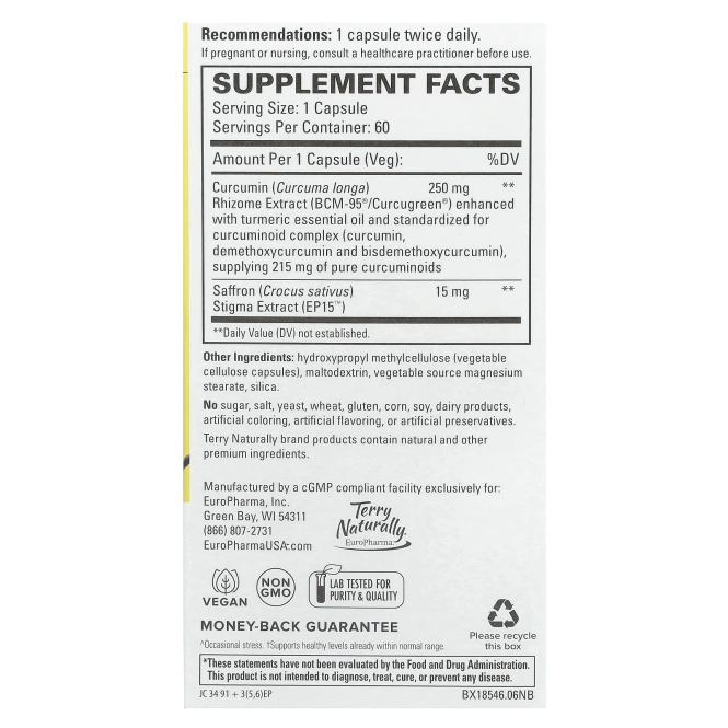 Terry Naturally, Saffron Life + куркумин`` 60 капсул