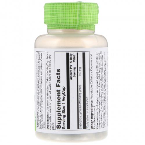 Solaray, Eyebright, 440 мг, 100 капсул с оболочкой из ингредиентов растительного происхождения
