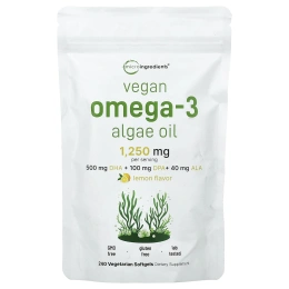 Micro Ingredients, веганское масло из водорослей с омега-3, лимон, 240 вегетарианских капсул