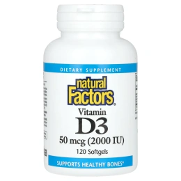Natural Factors, Витамин D3, 2000 МЕ, 120 гелевых капсул