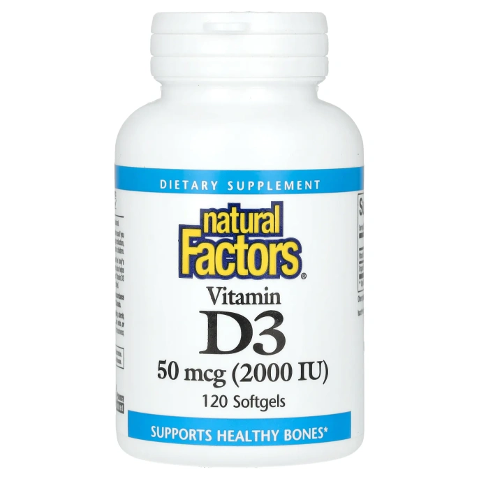 Natural Factors, Витамин D3, 2000 МЕ, 120 гелевых капсул