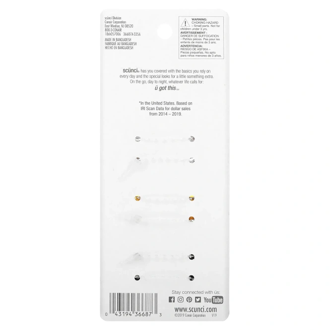 Scunci, Маленькие заколки-крабы No Slip Grip, разные цвета, 6 штук