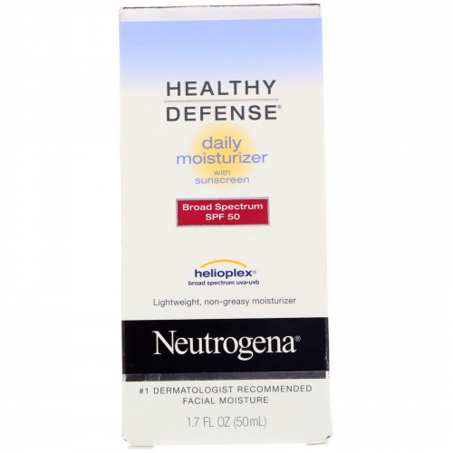 Neutrogena, Healthy Defense, дневное увлажняющее средство с солнцезащитным кремом, фактор защиты от солнца 50 широкого спектра действия, 1,7 ж. унц. (50 мл)