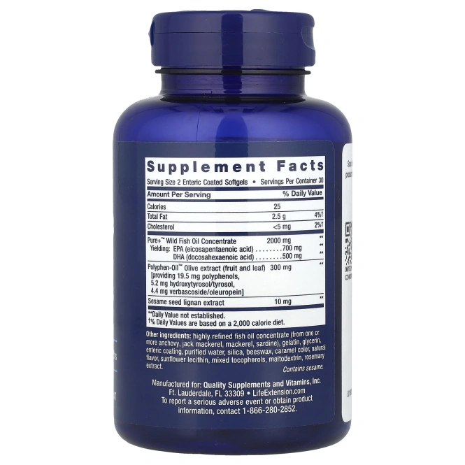 Life Extension, Омега-заряд, cуперомега-3, 60 кишечнорастворимых капсул