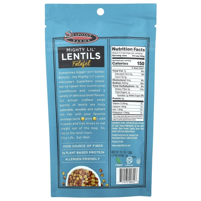 Seapoint Farms, Mighty Lil' Lil', чечевица, фалафель, 142 г (5 унций)