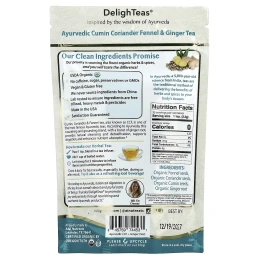 DelighTeas, Аюрведический чай с имбирем и травами для детоксикации CCF, рассыпчатая смесь, без кофеина, 85 г (3 унции)