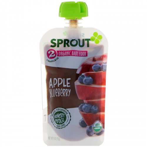 Sprout Organic, Детское питание, этап 2, яблоко, черника, 113 г