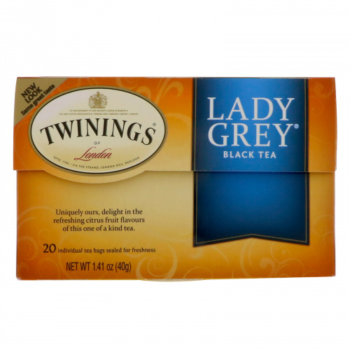 Twinings, Lady Grey Black Tea, 20 чайных пакетиков, 40 г (1,41 унц.)