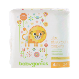 BabyGanics, Сверх-впитывающие подгузники, размер 4, 10-17 кг (22-37 lbs), 24 штуки