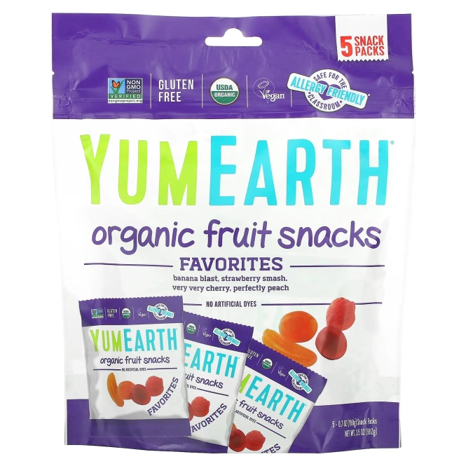 YumEarth, Органические фруктовые снеки, 5 упаковок, вес каждой 19,8 г (0,7 унции)