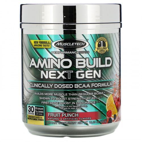 Muscletech, Amino Build, аминокислоты нового поколения с разветвленными цепями, со вкусом фруктового пунша, 284 г (10,00 унции)