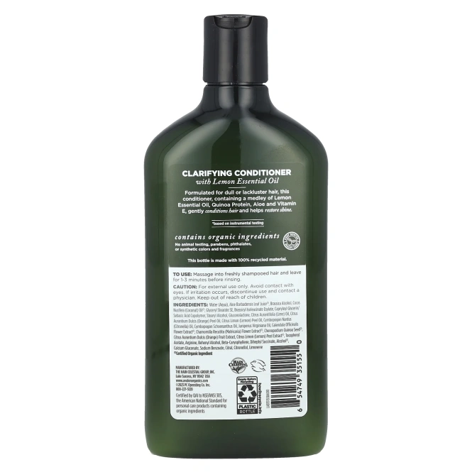 Avalon Organics, Кондиционер, Очищающий лимон, 11 жидких унций (325 мл)