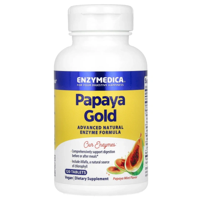 Enzymedica, Papaya Gold, папайя и мята, 120 таблеток