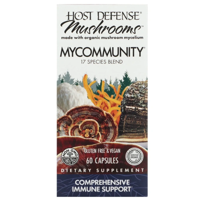 Host Defense, MyCommunity, мультикомплекс из 17 видов грибов, 60 вегетарианских капсул