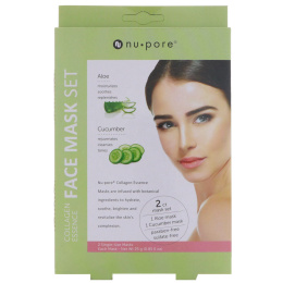 Nu-Pore, Collagen Essence Face Mask Set, алоэ и огурец, 2 одноразовые маски, 25 г (0,85 жидких унций) каждая