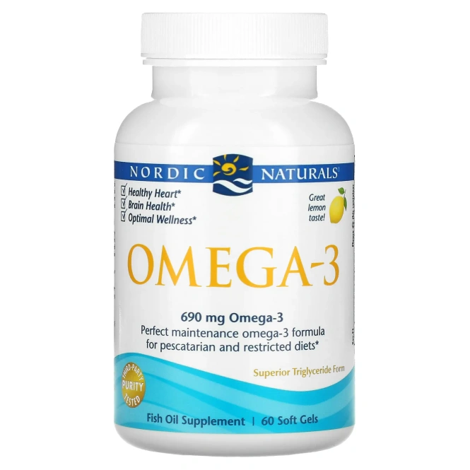 Nordic Naturals, Omega-3, лимон, 1000 мг, 60 мягких капсул