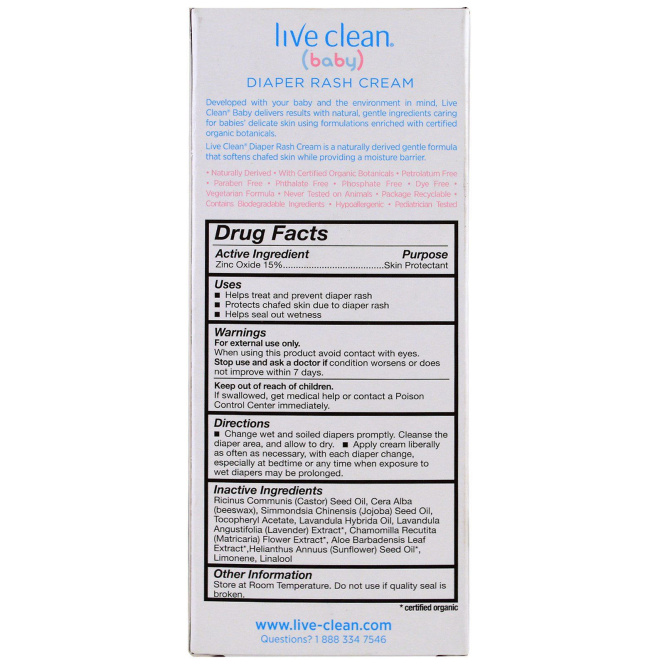 Live Clean, Для детей, мягкое увлажнение, крем для опрелостей, 2.6 унции (75 г)