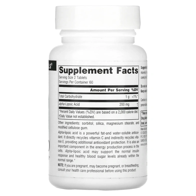 Source Naturals, Альфа-липоевая кислота, 100 мг, 120 таблеток