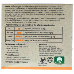 Veeda, 100% Natural Cotton Tampon with Plastic Applicator, Super Plus, 16 Tampons