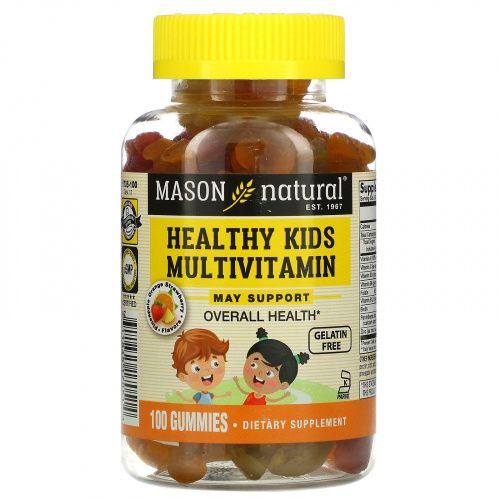 Mason Natural, Healthy Kids, мультивитамины для общего здоровья детей, 100 жевательных мармеладок