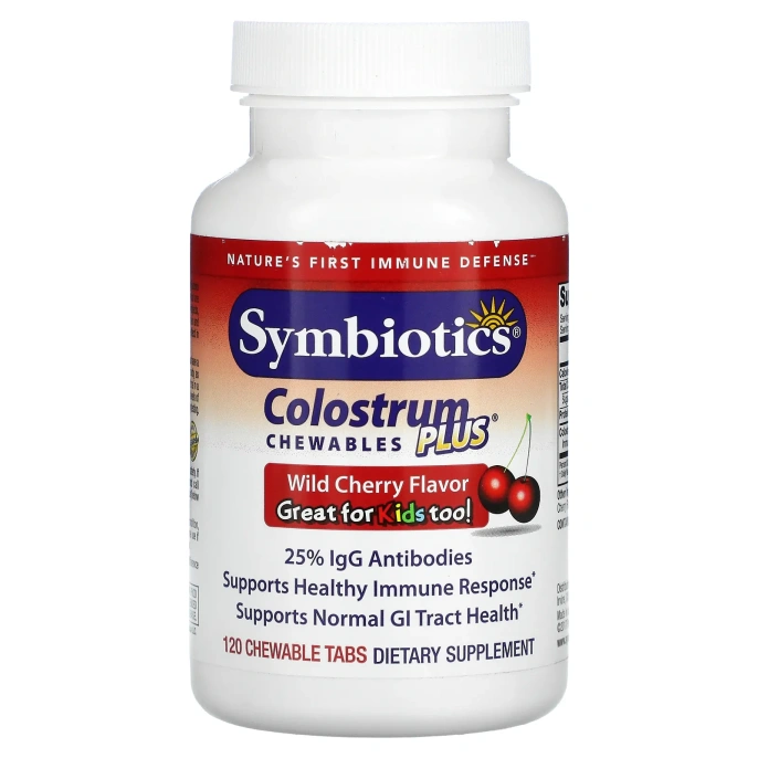 Symbiotics, Colostrum Plus, жевательные таблетки, со вкусом черешни, 120 жевательных таблеток