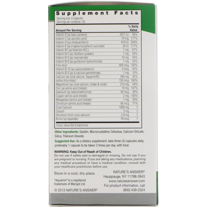 Nature's Answer, Кальций из кораллов, комплекс, 1000 мг, 90 капсул