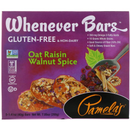 Pamela's Products, Батончики Whenever, с овсом, изюмом,грецким орехом и пряностями, 5 батончиков по 1,41 унции (40 г)