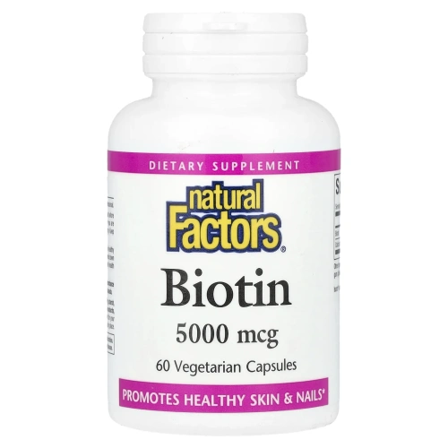 Natural Factors, Биотин, 5000 мкг, 60 вегетарианских капсул
