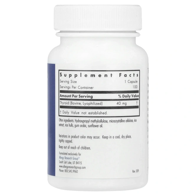 Allergy Research Group, тиреоидин, натуральная вытяжка из щитовидной железы, 100 растительных капсул