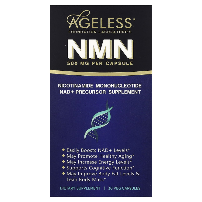 Ageless Foundation Laboratories, NMN, 500 мг, 30 растительных капсул