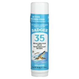 Badger, стик для лица, натуральное минеральное солнцезащитное средство, SPF 35, без запаха, 18,4 г (0,65 унции)