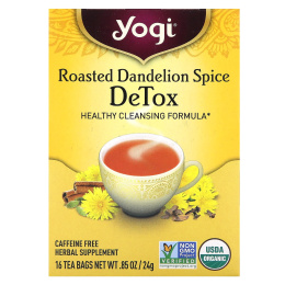 Yogi Tea, Detox, вкус жареного одуванчика и специй, без кофеина, 16 чайных пакетиков, 24 г (0,85 унции)
