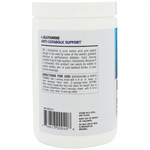 GAT, L-Глутамин, Без вкусовых добавок, 17,6 унции (500 г)