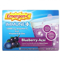 Emergen-C, Immune +,  Vitamin C Plus Vitamin D & Zinc, Blueberry-Acai, 1,000 mg, 30 Packets, 0.32 oz (9.0 g) Each