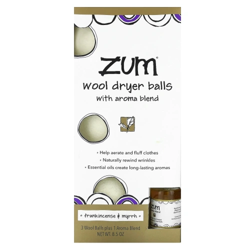 ZUM, Zum Clean, шарики для сушки шерсти со смесью ароматов, ладаном и миррой, 4 шт.