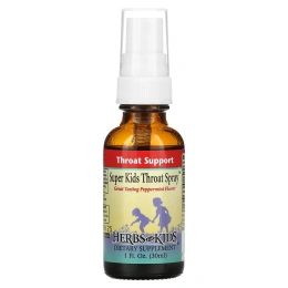 Herbs for Kids, Суперспрей от боли в горле у детей, перечная мята, 1 жидк. унц. (30 мл)