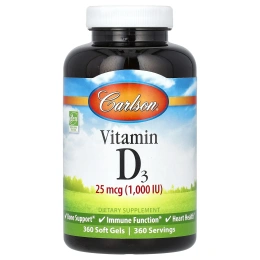 Carlson Labs, Vitamin D3, 25 mcg, 1000 МЕ, 360 Soft Gels