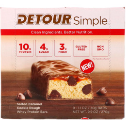 Detour, Simple, Батончики  с Сывороточным Белком, Печенье с Соленой Карамелью, 9 батончиков по 1,1 унции (30 г) каждый
