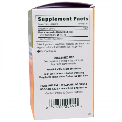 Herb Pharm, Мака, 500 мг, 60 вегетарианских капсул