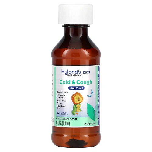 Hyland's Naturals, 4 Kids, ночной сироп от кашля и простуды, для детей 2–12 лет, натуральный виноградный вкус, 118 мл (4 жидк. унции)