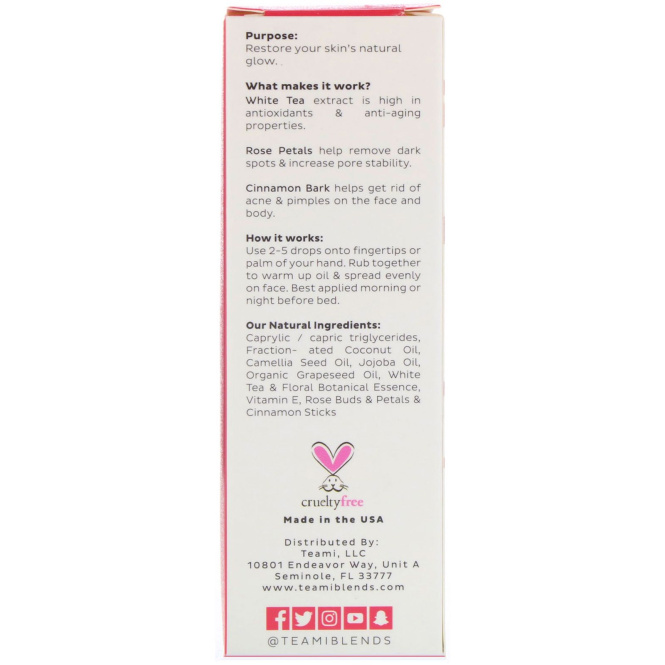 Teami, Glow, Tea Infused Facial Oil, Rose Cinnamon, 2 oz